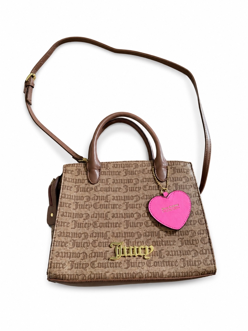 Juicy Couture Brown Logo Satchel with Pink Heart Charm
